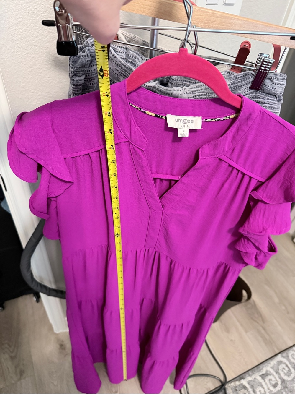 Umgee Magenta Tiered Maxi Dress Flutter Ruffle Sleeves Size Small - Picture 6 of 6